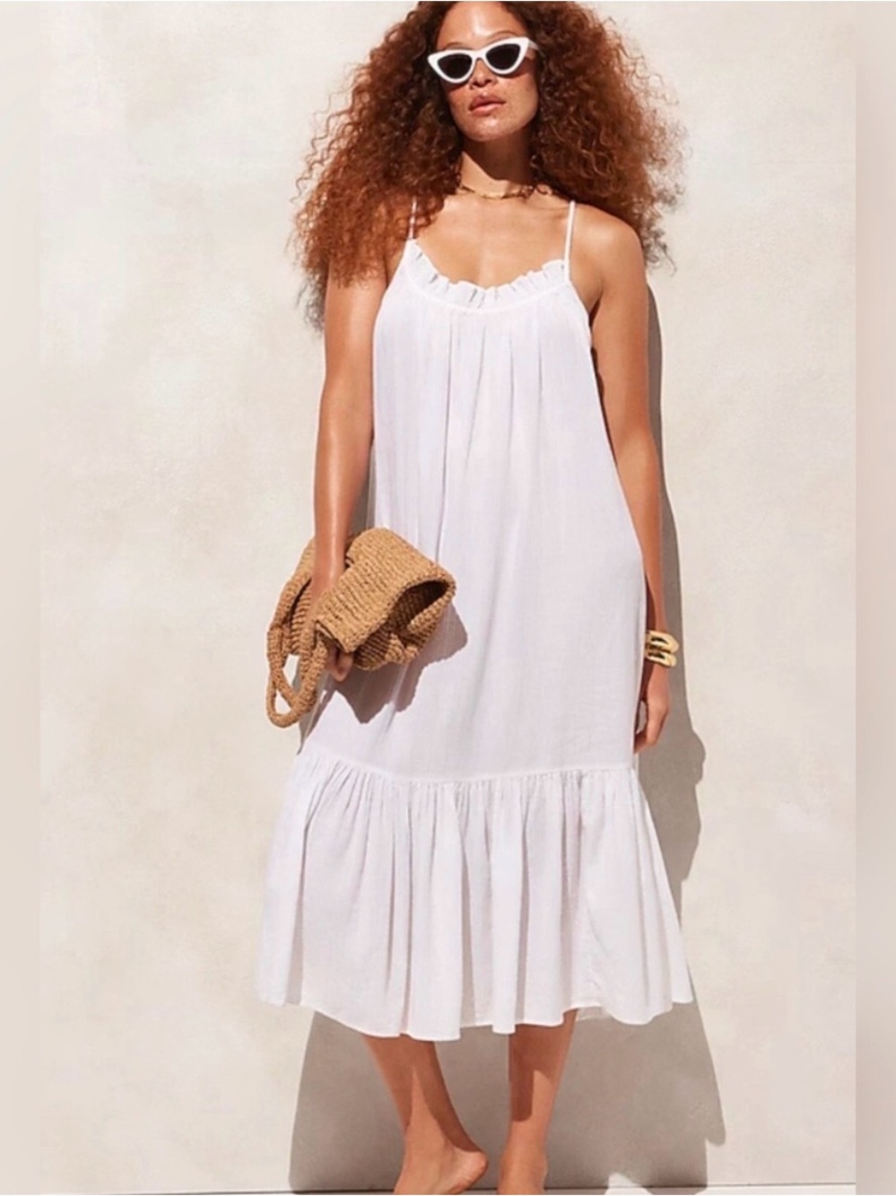 J. Crew White Ruffle-Trim Spaghetti Strap Coverup Dress